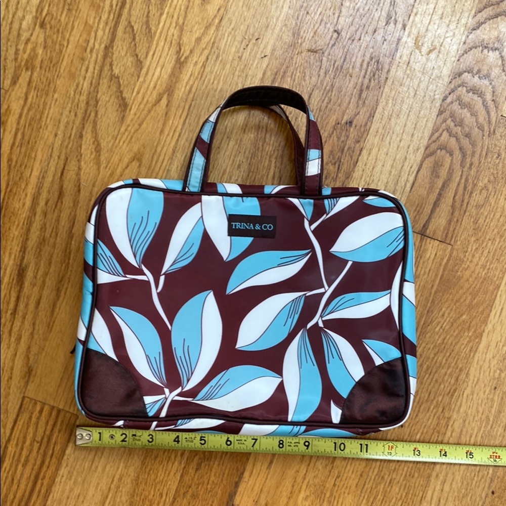 Trina & Co Brown and Blue Leaf Print Bag